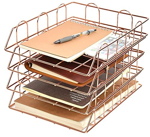 DODUOS A4 Schreibtisch Ablage Organizer 4 Tier, Briefablage Metall Stapelbare, Desk File Organizer Dokumentenablage Papierablage für Zuhause, Schule und Büro (Rose Gold)