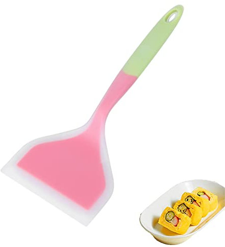 Espátula de Pala de Silicona, Tamagoyaki Turner Pancake Hornear Freír Ventilador Espátula Utensilios de Cocina de Cocina(Green Handle)