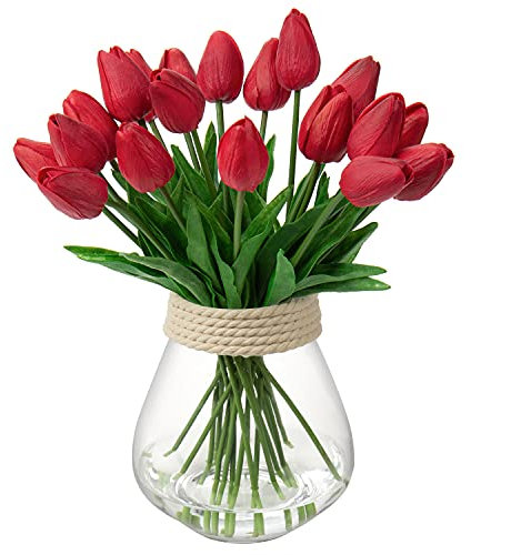 20 Stück Künstliche Blumen Unechte Blumen Tulpe Gefälschte Blume Tulpe Blumenstrauß Latex Blumen Seide Tulpe Real-Touch für Home Party Hochzeitsstrauß Garten Dekoration