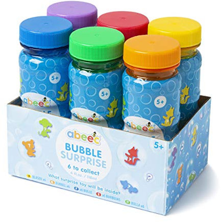abeec 6 Bubble Surprise – Pack of 6 Party Bubbles with Wands and Toy Surprise Included – 6 x 118ml Bubble Mixture Bottles – Party Bag Fillers or Bubble Liquid for Bubble Machines