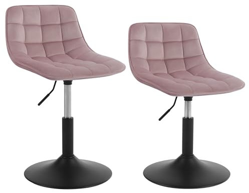 WOLTU 2er Set Verstellbarer Sitzhocker Stuhl Arbeitshocker Bürohocker Esszimmerstuhl Schminkhocker Homeoffice Kommerzieller Shop Mehrzweck 360° Schwenken Samt Rosa Sitz 38-49.5cm Hoch