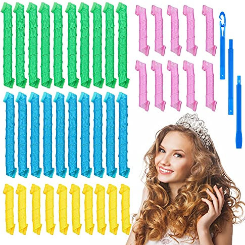 RANJIMA Lockenwickler über Nacht, 40 Stück, Große Locken, 30cm 55cm Spiral Wellen Ohne Hitze, mit Styling-Haken, Heatless Hair Curler für Lange, Kurze Haare