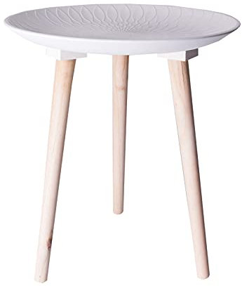 Lastdeco Mesa Auxiliar Decorativa. Mesita Redonda de Madera para Salon o Comedor. Superficie de Bandeja. Mesa para Sofa o Mesa de Centro. Desmontable. Estilo Nordico. Color Blanco. 40 x 40 x 44 cm