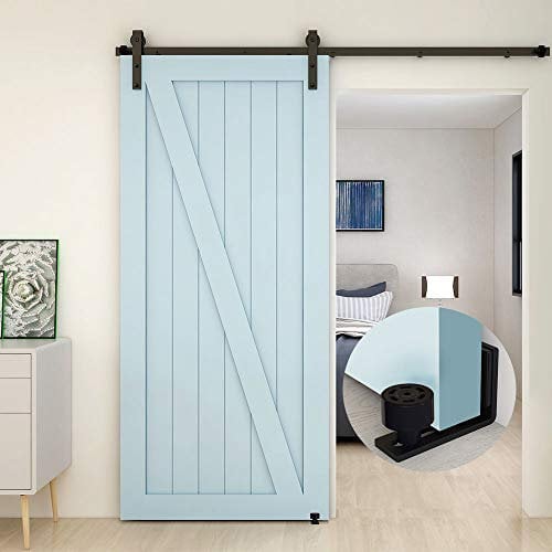 TSMST Kit per Porta Scorrevole, 10.5FT/325CM, Nero e Rustico, Accessori con Guida a Pavimento Regolabile