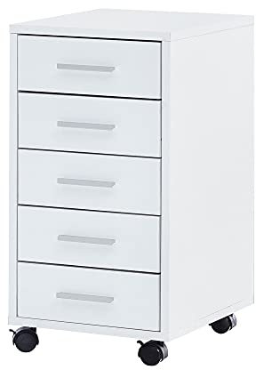 Schubladenschrank ITTER Holz: 5 Schubladen, Rollen, melaminharzbeschichtet - KADIMA DESIGN. Farbe: Weiß