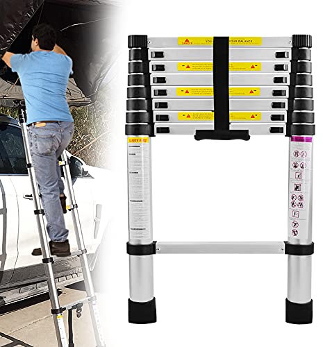 YRHome Escalera telescópica de Aluminio Multiusos de 2,6 m, Escalera multifunción, Antideslizante, Escalera de pie, Escalera Plegable, 150 kg, Capacidad de Carga 9 peldaños, Color Plateado