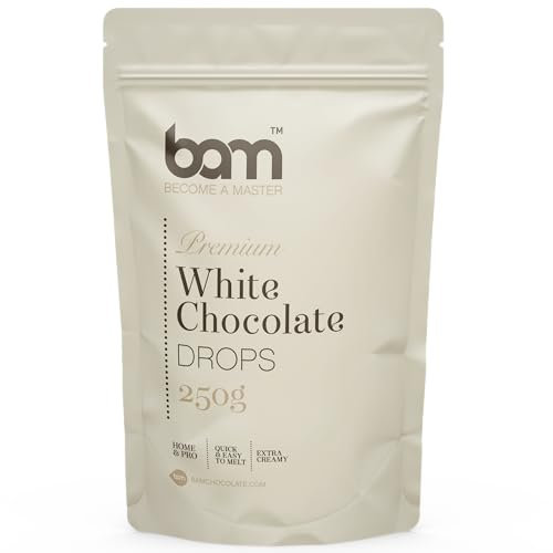 BAM Gocce di Cioccolato Bianco – Per Dolci, Praline, Creme e Frutta – Cioccolato per Pasticceria e Decorazioni (250 g)