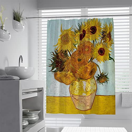 Wewoo Home Duschkabinenvorhang, Gelb, Duschvorhang, Sonnenblume von Künstler, Blumen-Badevorhang, Polyestergewebe, maschinenwaschbar, 275 x 180 cm, Duschvorhang