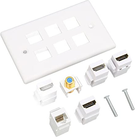 Annadue Cat 6 Ethernet Wall Plate 6 Port, HDMI Ethernet Wall Plate/CAT6/TV F Type Decorative Wall Plate for HDTVs, Video Players, Projectors, etc
