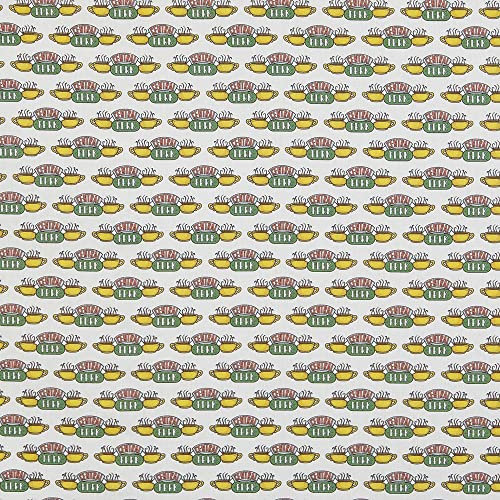 Kt KILOtela - Tessuto Patchwork Cotone, Stampa Digitale, Cucito, Artigianato, 140 cm Larghezza, Lunghezza a Scelta 50 in 50 cm, Friends, Tazze, Central Perk, Verde, Giallo