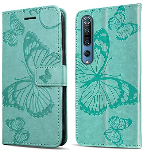 DENDICO Hülle für Xiaomi MI 10 / MI 10 Pro, PU Leder Magnetverschluss Flip Handyhülle Schutzhülle mit Standfunktion und Kartenfach für Xiaomi MI 10 / MI 10 Pro, Grün