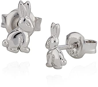 NKlaus Ohrstecker Hase, 925 Sterling Silber, klein, 8,5x4,5mm, 2 Stück | anlaufgeschützt; Gewicht: 0,74g; kleine Motiv-Ohrringe
