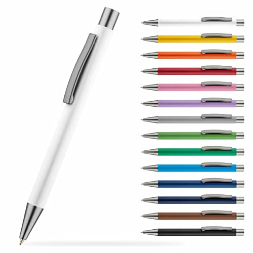 #teamludorf OMEGA Metall Kugelschreiber mit gummierter Oberfläche - Stift in 14 Farben erhältlich - hochwertig und stabil (Weiss, 10)