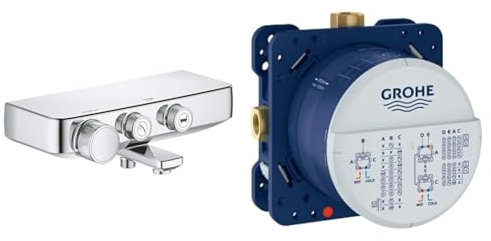 GROHE Grohtherm SmartControl - Thermostat-Wannenbatterie, chrom, 34718000 & Rapido SmartBox | UP-Rohinstallation - Unterputz-Einbaukörper | 3 Abgänge 1/2 Zoll | 35600000,Blue