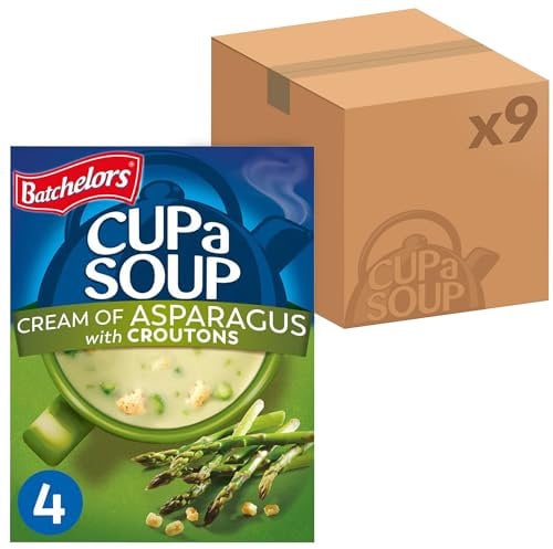 Batchelors Cup a Soup, Cream Of Asparagus With Croutons, Instant Soup Sachets, 117 g Box (Pack of 9 Boxes - Each Contains 4 Sachets)