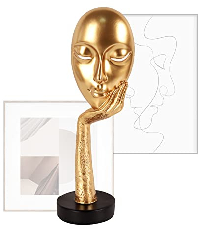 FIYSON Moderne Minimalistische Abstrakt Skulptur,Denker Resin Abstrakt Handwerk,Gold Abstrakte Gesicht Figuren,Mini-Gesichtsmodell-Ornament,zum Dekorieren von Wohnzimmer, Schlafzimmer,Büro,Bar (Groß)