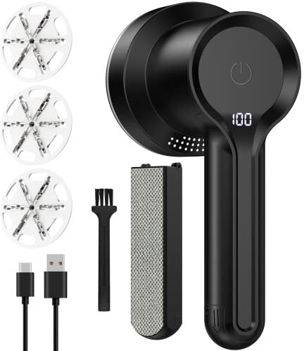 Coovee Quitapelusas Electrico De Ropa con Cepillo Estático, Quita Pelusas y Pelotillas con 3 Velocidades, Cuchilla 6 Hojas, Pantalla LED, Carga USB.
