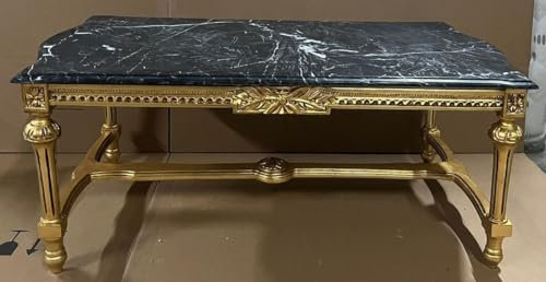 Casa Padrino Barock Couchtisch Gold/Schwarz - Rechteckiger Massivholz Wohnzimmertisch mit Marmorplatte - Barockstil Wohnzimmer Möbel - Barock Möbel - Antik Stil Wohnzimmer Möbel