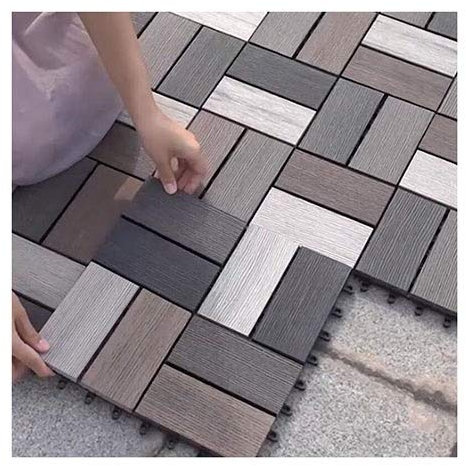 Holz-Kunststoff-Verbundstoff-Terrassenfliesen (4er-Pack), Patio Bodenbelag Wasserdicht rutschfest UV-geschützt Allwetterfliese Für Outdoor Garten Pool Balkon
