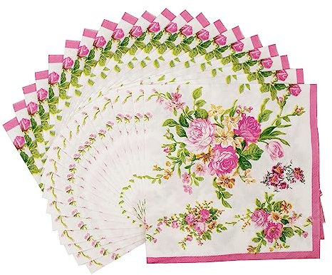 ALLY-MAGIC Floral Napkins, Disposable Tea Party Napkins, Vintage Floral Cocktail Napkins, Pink Flower Paper for Afternoon Tea Birthday Baby Shower Wedding Anniversary Decoration Y9HHSPZ (Pink)
