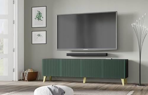 Meuble TV Meuble Hi-FI sur Pied Noir/Vert foncé 200x42x56cm RAVI F Peint Pied Or