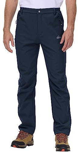 Rdruko Work Trousers Men Waterproof Thermal Fleece Lined Workwear Winter Warm Outdoor Hiking Walking Ski Fishing Pants with Zip Pockets Navy Blue 36