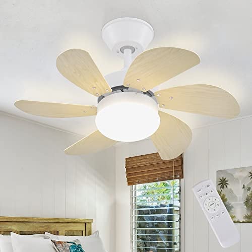 Glitzerlife Deckenventilator Mit Beleuchtung und Fernbedienung Leise - Deckenlampe 6 Flügeln Ø75 cm Ventilator Timing Deckenleuchte Einzelleuchte Fan Sommer-/Winter Schlafzimmer Esszimmer/Holzfarbe