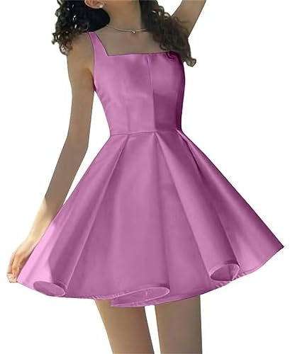 A-Line Homecoming Dress Short Square Collar Cocktail Prom Party Gowns Lilac UK14