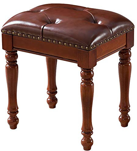 IBOWZ Klavierhocker Vintage-Klavierhocker, Klavierbank mit Beinen aus massivem Holz, Schminkhocker mit gepolstertem Sitz, PU-Leder, Braun, Blau