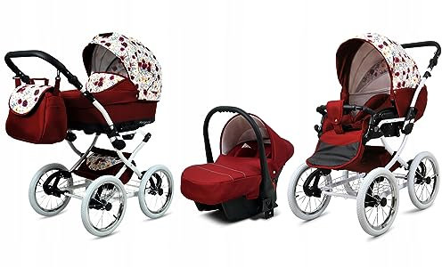 BabyLux® Bambini Passeggino Completo Set 3 in 1 - Margaret - incl. Navicella, Canna, Seggiolino Auto - Carrozzina Neonati Sistema Combinato - con Borsa fasciatoio, Copertura antipioggia ecc.