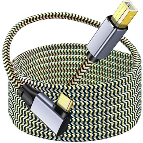 Hanprmeee Cable de impresora USB C de 8 m, cable de impresora USB C a USB B trenzado de nailon en ángulo recto, compatible con MacBook Pro, Lexmark, impresoras, escáneres y más dispositivos/portátiles