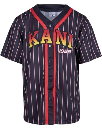 Karl Kani Herren KM233-003-1 KK Serif Pinstripe Baseball Shirt M Black/red/White