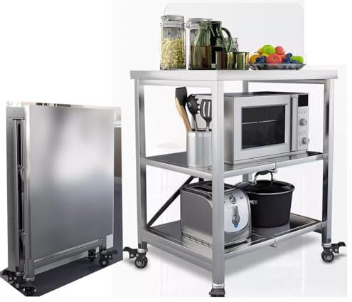 Estanterias Almacenaje Cocina, Rejilla Plegable Para Horno Microondas De Acero Inoxidable, Almacenamiento En La Cocina, Ruedas Universales Para Facilitar El Movimiento, Rejilla Para Horno De 3 Capas P