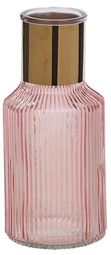 URBNLIVING Small Vintage Decorative Glass Bottle Table Vase with Gold Rim (Pink)