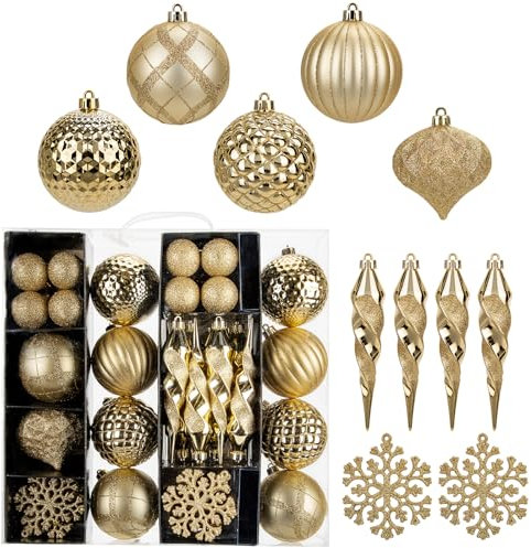 50 Stück Weihnachtsdeko Weihnachtskugeln, Bruchsiche Goldene Christbaumkugeln Ornamente Weihnachtsbaumschmuck für Weihnachtsbaum Weihnachtsdekoration