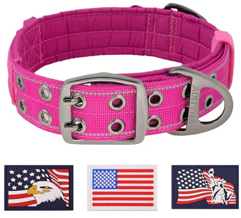 ADITYNA Strapazierfähiges Hundehalsband für mittelgroße Hunde – reflektierendes magentafarbenes Halsband mit Griff für Training und Spazierengehen – breit, dick, taktisch, weiches Neopren gepolstert