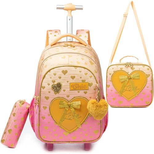 HTgroce Schulranzen mit Rollen für Mädchen, Kinderrucksack mit Rollen Trolley Schulrucksack für Mädchen 1 klasse,Schultrolley Rucksäcke Kinder Schulrucksack Schultasche mit Rollen