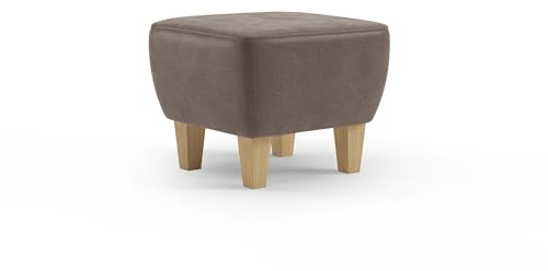 Cavadore Hocker Vida / Polsterhocker mit massiven Holzfüßen in Buche / 52 x 46 x 52 / Mikrofaser, Hellbraun