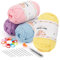 Aeelike 4X50g Dicke Garn Baumwollgarn zum Häkeln, Chunky Strickgarn für Anfänger, Kein Geteiltes Häkelgarn Baumwolle, Wolle zum Stricken mit gut Sichtbaren Maschen, Rosa + Lila + Blau + Gelb