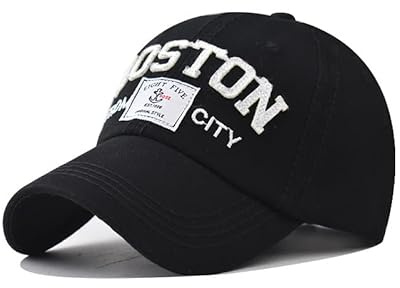 Dad Cap Unisex Herren Baseball Cap 5-Panel Design Baumwolle Mesh Cap Boston Stickerei (Baumwolle, Schwarz), Schwarz , L