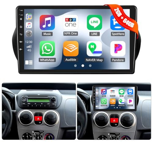 8Core 2G+64G CAMECHO Android 13 Autoradio für Citroen stepwgn/Peugeot bipper/FIAT Fiorino Qubo 2008-2017 mit Navi Carplay Android Auto,9 Zoll Bildschirm mit Bluetooth DSP RDS Mirror Link