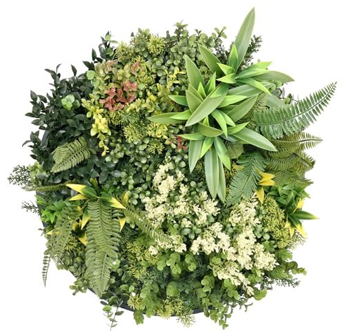 BONERVA | Jardín Vertical Artificial Seychelles | 1 Pieza Circular de 50 cm de diámetro con Marco | Planta Artificial Decorativa para hogar, Oficina, Hotel, Restaurante, etc| MAL1225