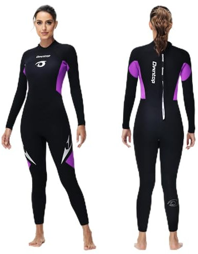 Owntop 5mm Neoprenanzüge für Männer Frauen - Rückenreißverschluss Neopren Tauchanzug, Erwachsene Ganzkörper-Nassanzüge, Thermischer Flexibler Tauchhaut Kaltwasser Tauchen Surfen, Damen Schwarz L