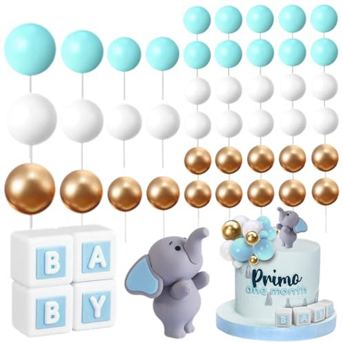 47Pcs Baby Shower Cake Toppers, Elephant Cake Balls Decorations, Mini Balloon DIY Foam Cake Topper Decoration for Birthday Party Gender Reveal Baby Shower Cake Decorations