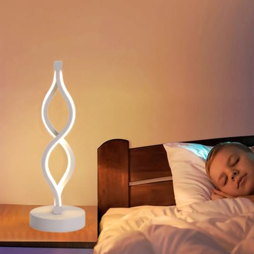 XINYASEE Lampada da tavolo a LED semplice e moderna, lampada da comodino per camera da letto, lampada da tavolo dall'atmosfera creativa, lampada da tavolo a LED con luce tricolore (Bianco)