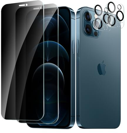 CYYAGE 2 Pack Privacy Screen Protector for iPhone 12 Pro Max with 2 Pack Camera Lens Protective Film, Anti-Spy Tempered Glass Protection 9H Hardness Glass, Anti-Scratch