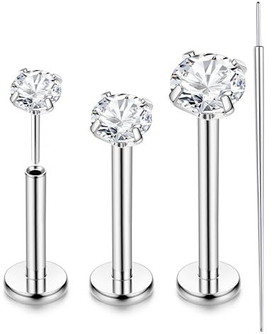 Chriscoco Titan Labret G23 Tragus Piercing - 16G/18G/20G Nasen Stecker mit 2/3/4MM CZ für Monroe, Medusa, Helix - 6/8/10MM Jewellery