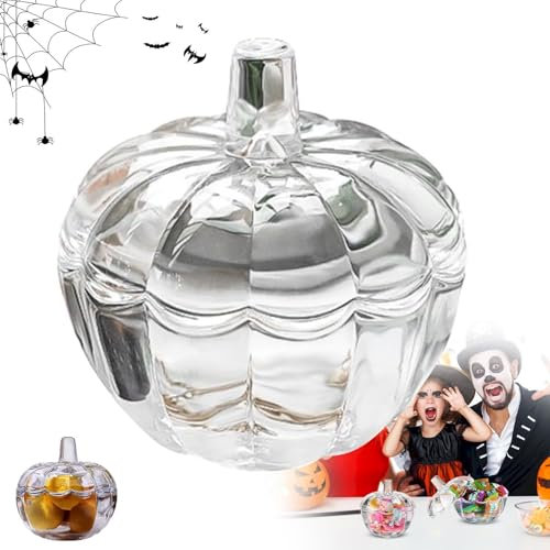 Glas Kürbis Süßigkeiten Schüssel Mit Deckel - Transparente Halloween Deko für Home Party (Clear)