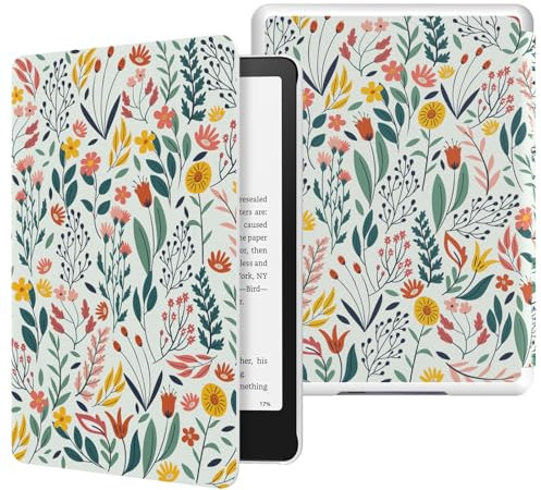 MoKo Étui Compatible avec 7 Kindle Paperwhite 12th Generation 2024&Kindle Colorsoft Signature Edition 2024, Coque de Protection légère en PU avec Auto Wake/Sleep pour Kindle Paperwhite 2024, Fleur