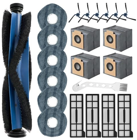 Accessoires de Remplacement Compatible avec X10 Pro / X10 Pro Omni, Pièces de rechange Aspirateur Robot Brosses à rouleau 6 Chiffon 4 Sacs à Poussière 6 brosses latérales 4 filtres 1 brosse